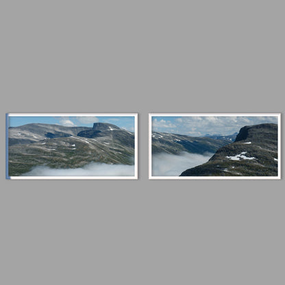 LED-Wandbild Zweiteiler quer mit Abstand – Berge & Fjorde