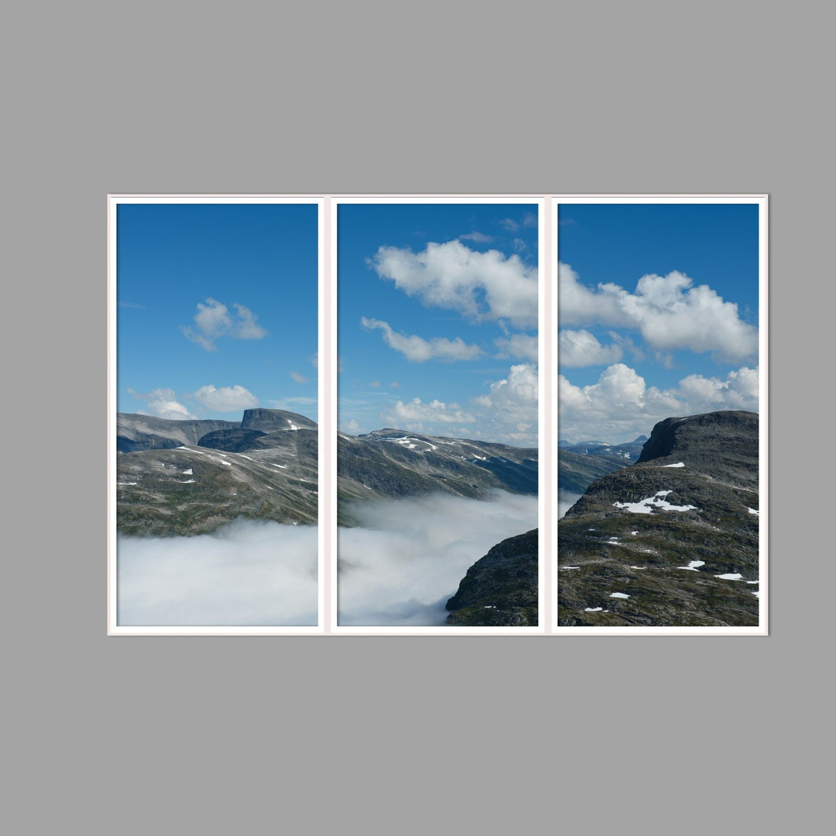 LED-Wandbild Dreiteiler hochkant 180x120 cm – Berge & Fjorde