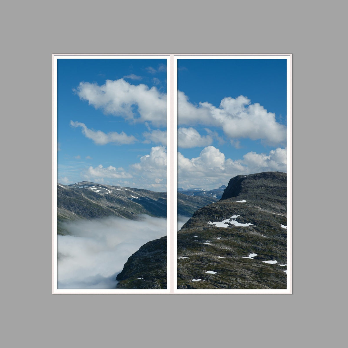 LED-Wandbild Zweiteiler hochkant 120x120 cm – Berge & Fjorde