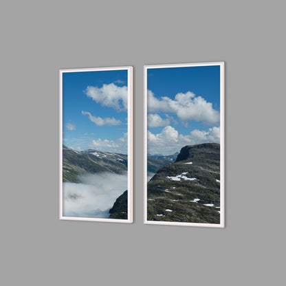 LED-Wandbild Zweiteiler hochkant mit Abstand – Berge & Fjorde