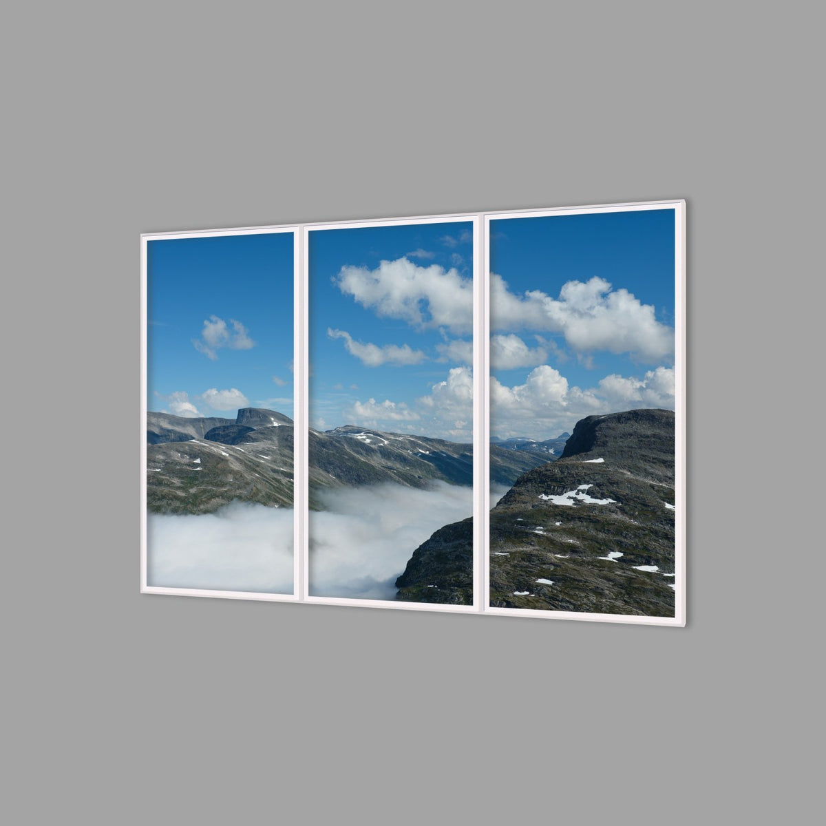 LED-Wandbild Dreiteiler hochkant 180x120 cm – Berge & Fjorde
