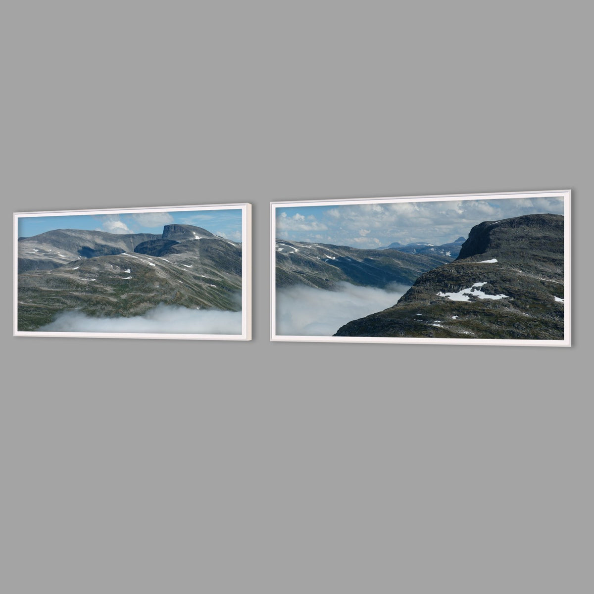 LED-Wandbild Zweiteiler quer mit Abstand – Berge & Fjorde