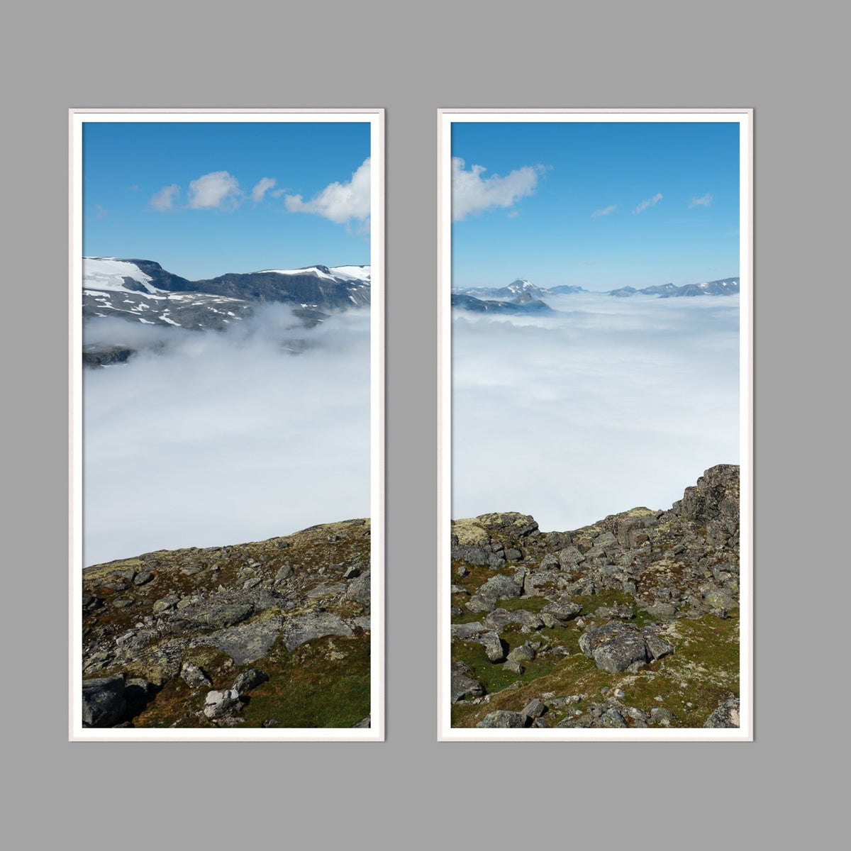 LED-Wandbild Zweiteiler hochkant mit Abstand – Berge & Fjorde