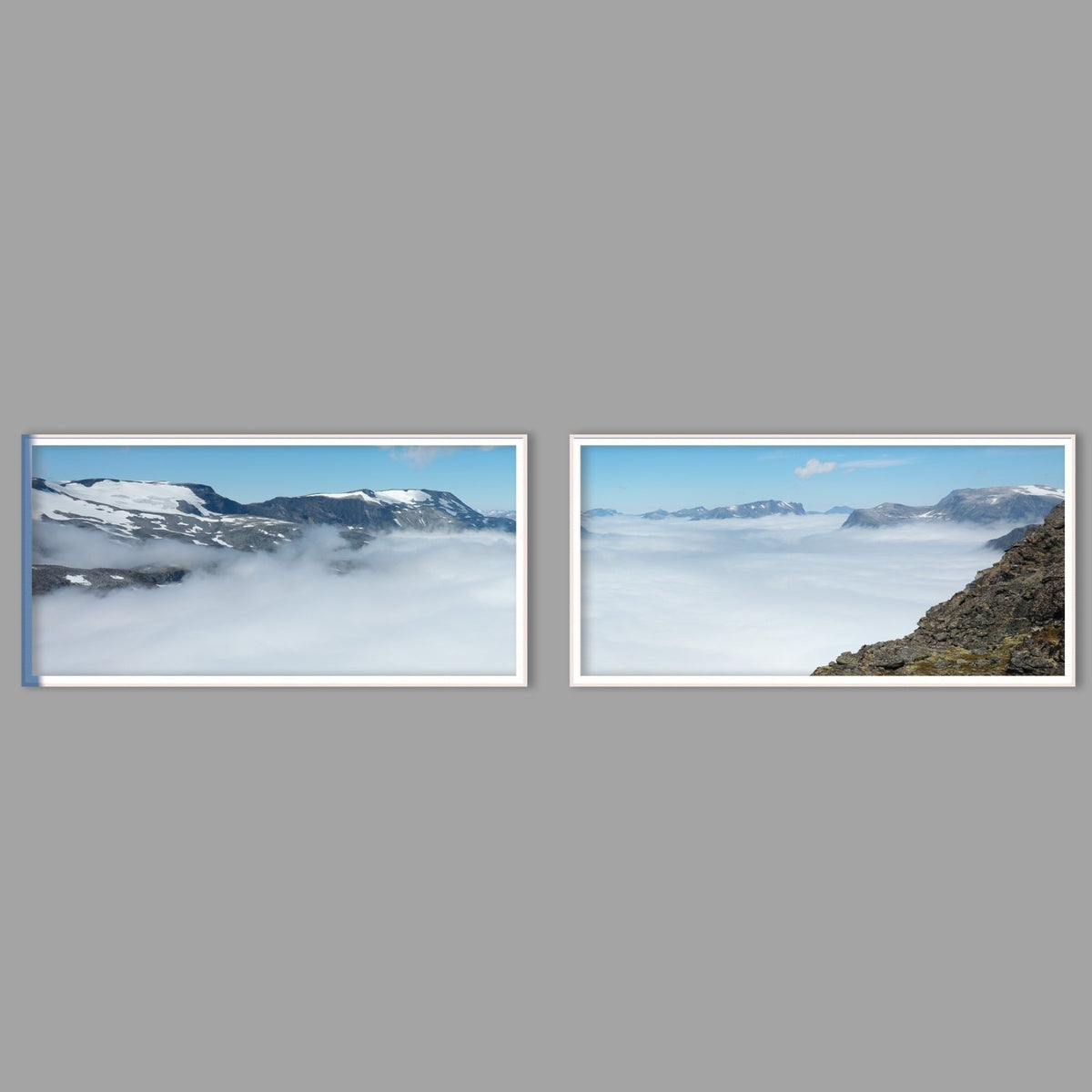 LED-Wandbild Zweiteiler quer mit Abstand – Berge & Fjorde