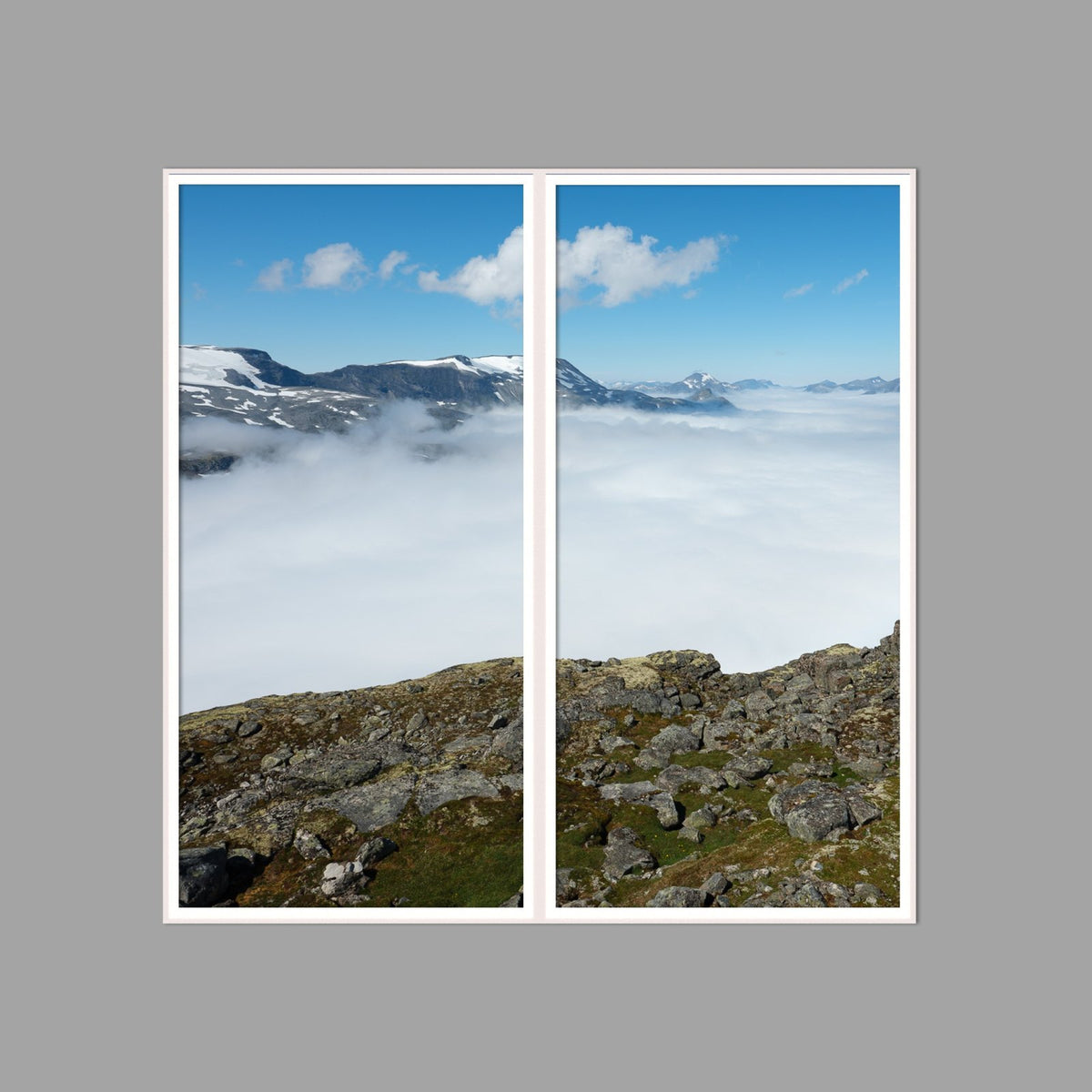 LED-Wandbild Zweiteiler hochkant 120x120 cm – Berge & Fjorde