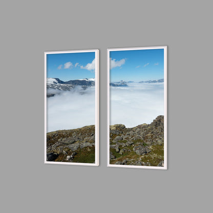 LED-Wandbild Zweiteiler hochkant mit Abstand – Berge & Fjorde