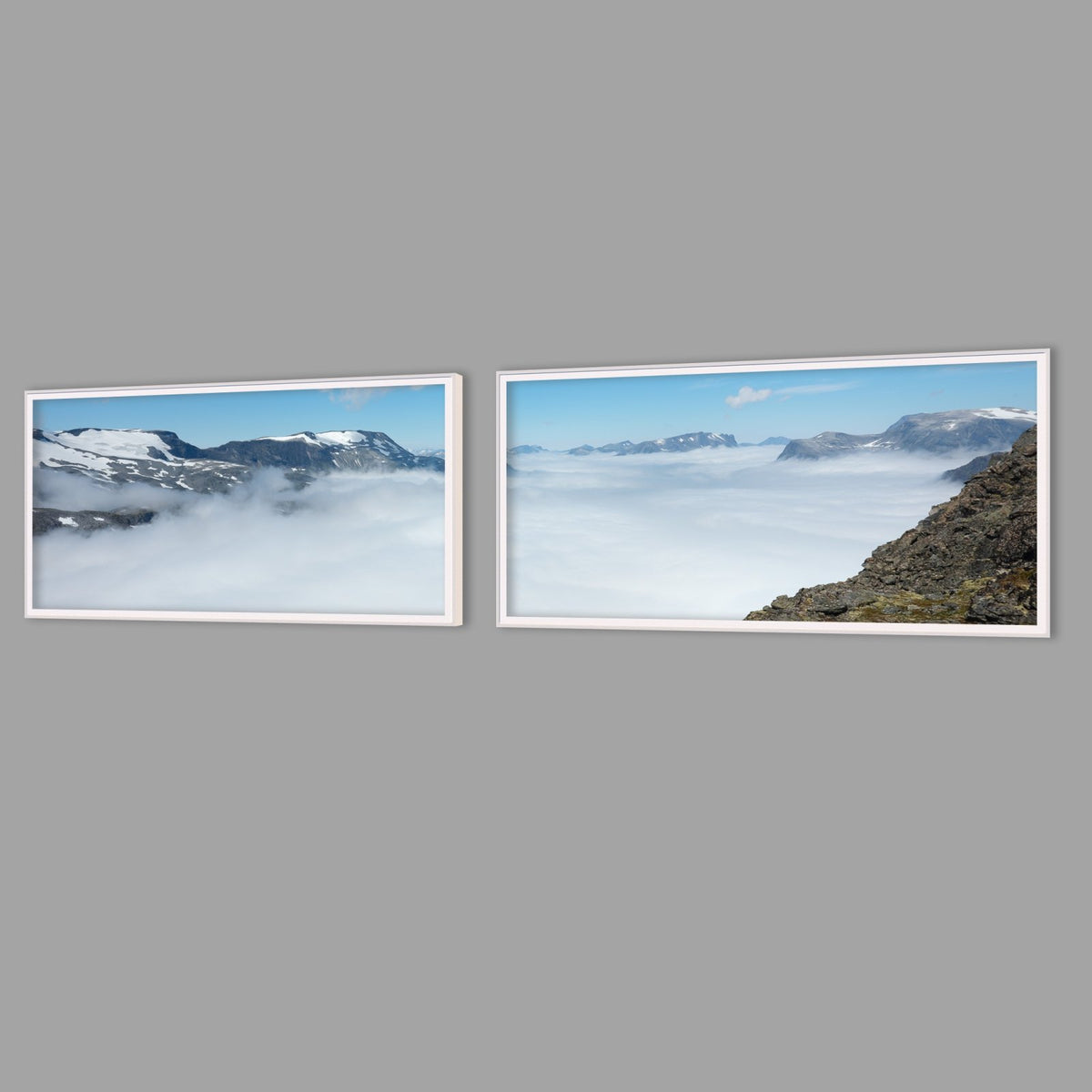 LED-Wandbild Zweiteiler quer mit Abstand – Berge & Fjorde