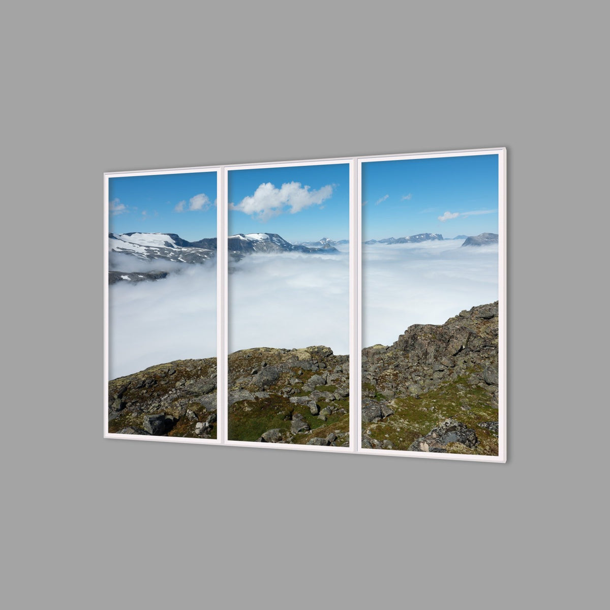 LED-Wandbild Dreiteiler hochkant 180x120 cm – Berge & Fjorde