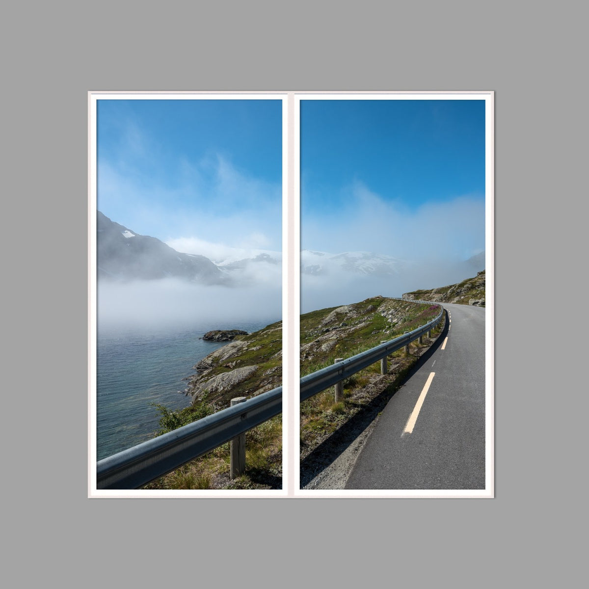LED-Wandbild Zweiteiler hochkant 120x120 cm – Berge & Fjorde