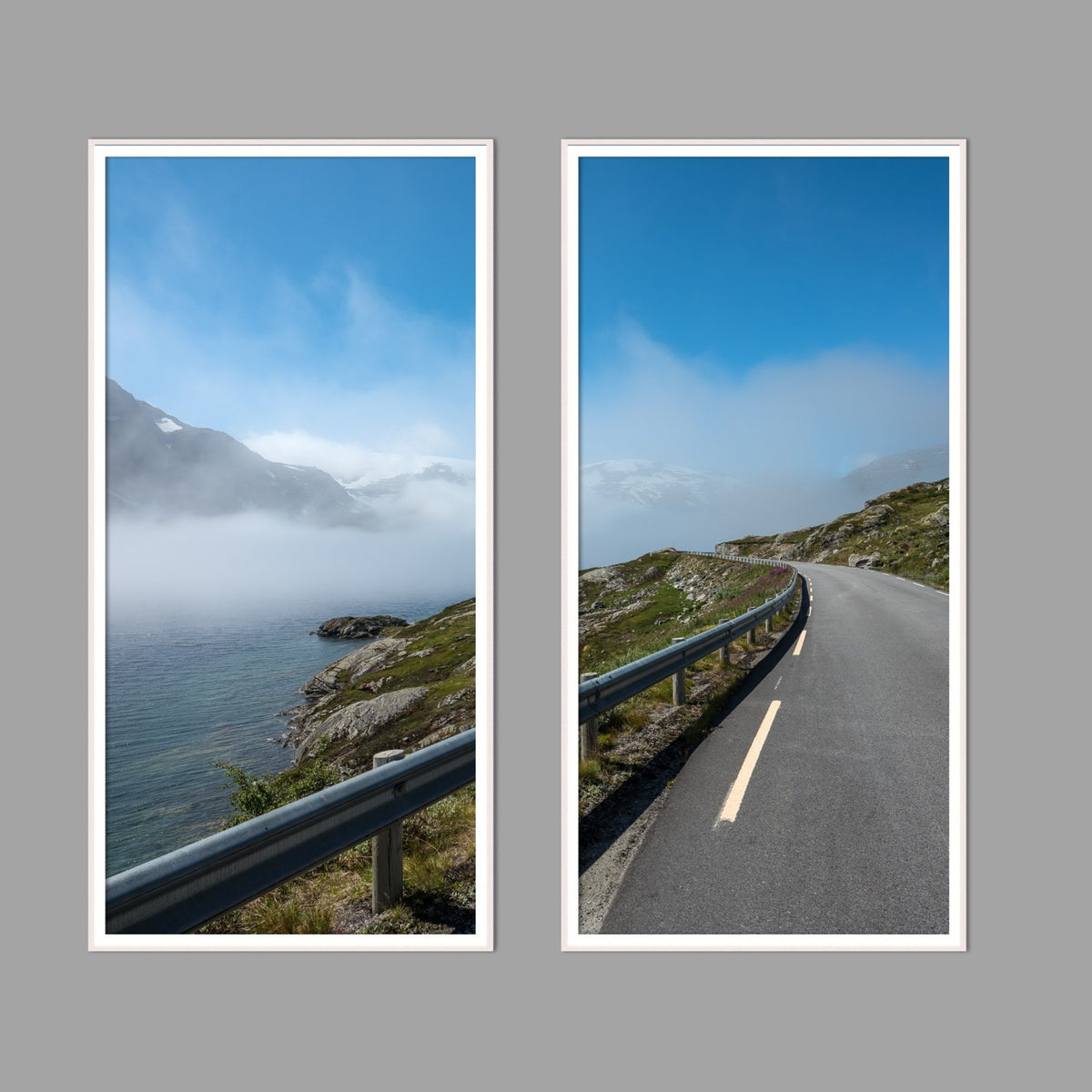 LED-Wandbild Zweiteiler hochkant mit Abstand – Berge & Fjorde
