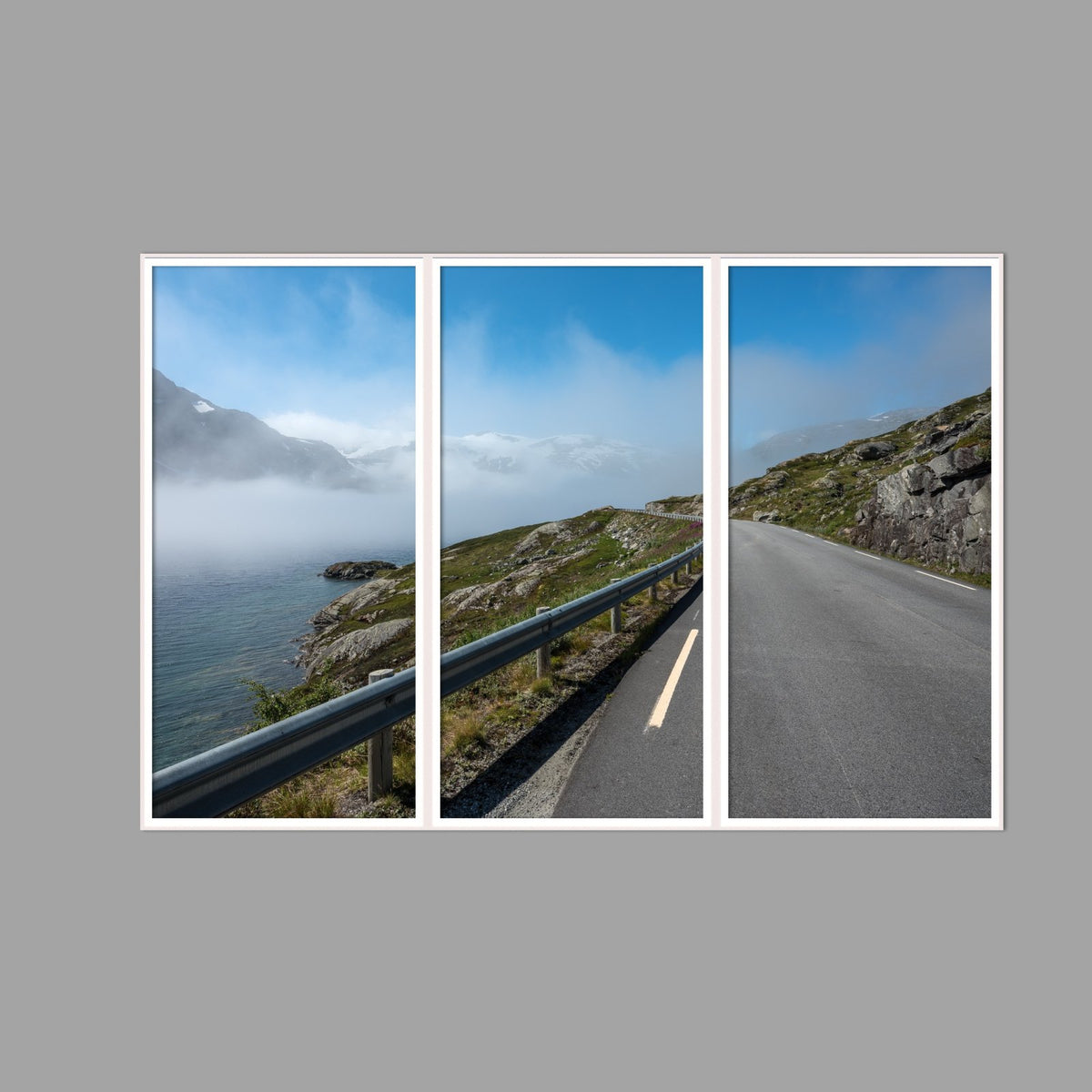 LED-Wandbild Dreiteiler hochkant 180x120 cm – Berge & Fjorde