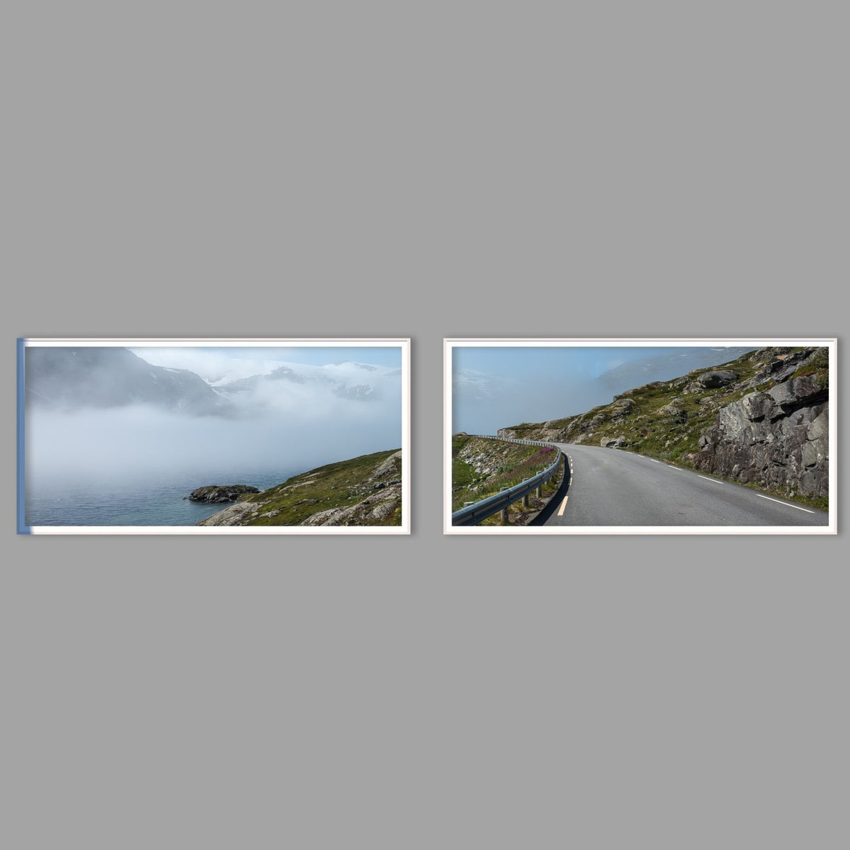 LED-Wandbild Zweiteiler quer mit Abstand – Berge & Fjorde