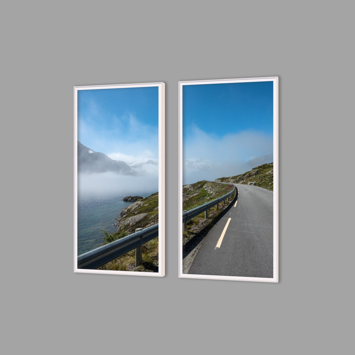 LED-Wandbild Zweiteiler hochkant mit Abstand – Berge & Fjorde