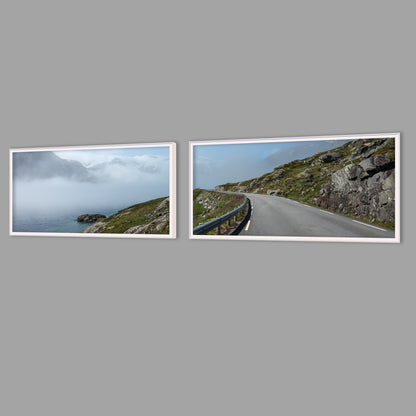 LED-Wandbild Zweiteiler quer mit Abstand – Berge & Fjorde