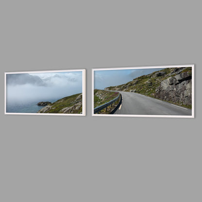 LED-Wandbild Zweiteiler quer mit Abstand – Berge & Fjorde