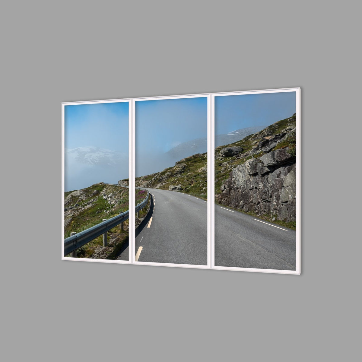 LED-Wandbild Dreiteiler hochkant 180x120 cm – Berge & Fjorde