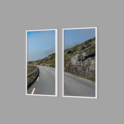 LED-Wandbild Zweiteiler hochkant mit Abstand – Berge & Fjorde
