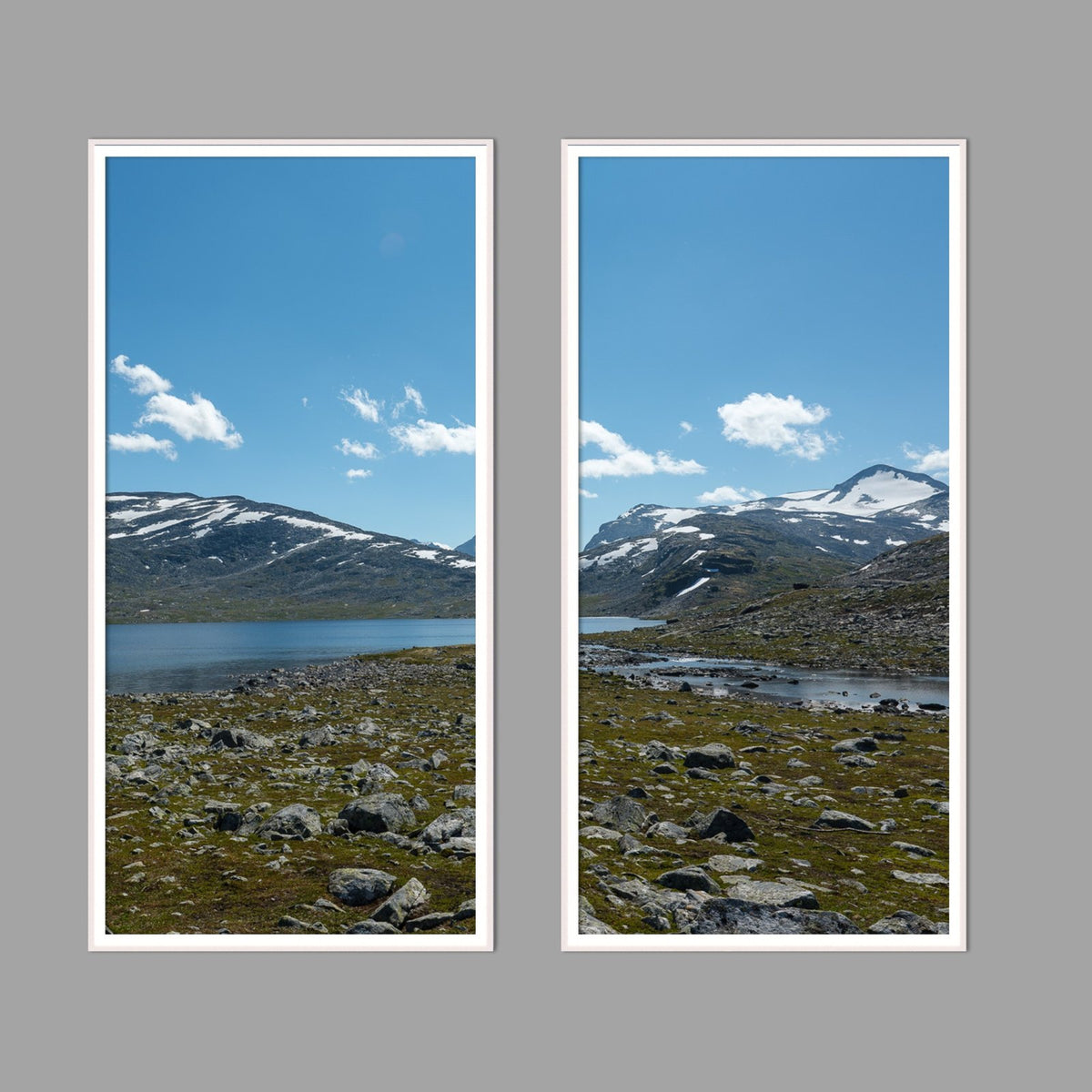 LED-Wandbild Zweiteiler hochkant mit Abstand – Berge & Fjorde