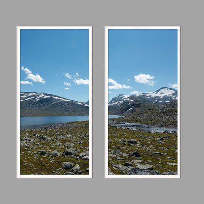LED-Wandbild Zweiteiler hochkant mit Abstand – Berge & Fjorde
