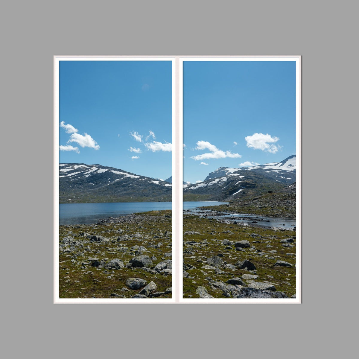 LED-Wandbild Zweiteiler hochkant 120x120 cm – Berge & Fjorde