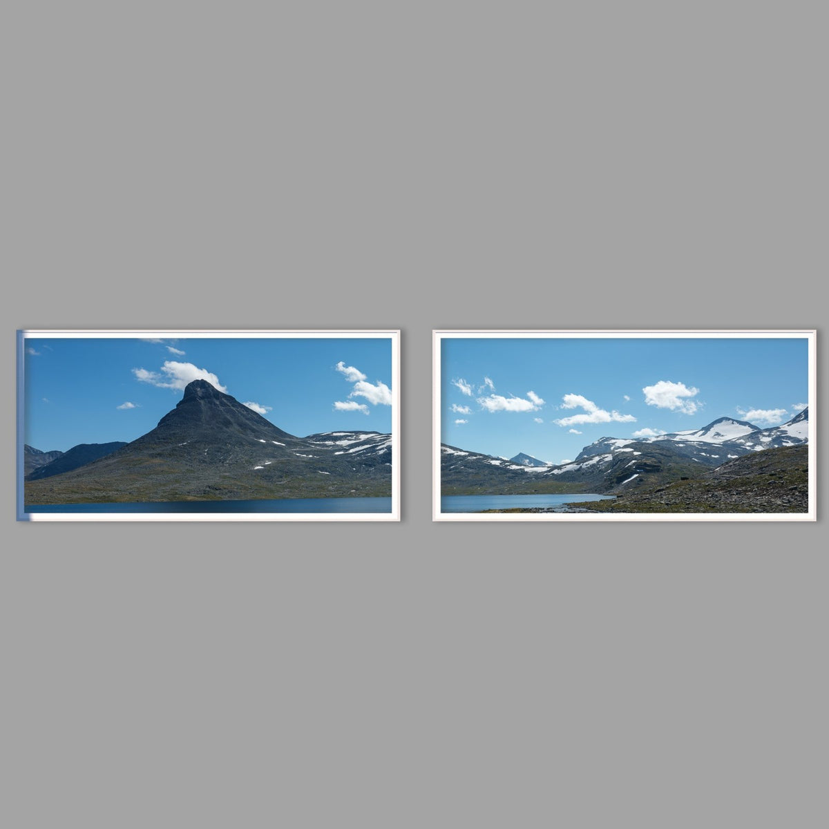 LED-Wandbild Zweiteiler quer mit Abstand – Berge & Fjorde
