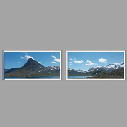 LED-Wandbild Zweiteiler quer mit Abstand – Berge & Fjorde