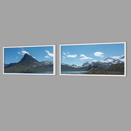 LED-Wandbild Zweiteiler quer mit Abstand – Berge & Fjorde
