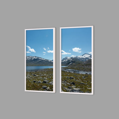 LED-Wandbild Zweiteiler hochkant mit Abstand – Berge & Fjorde
