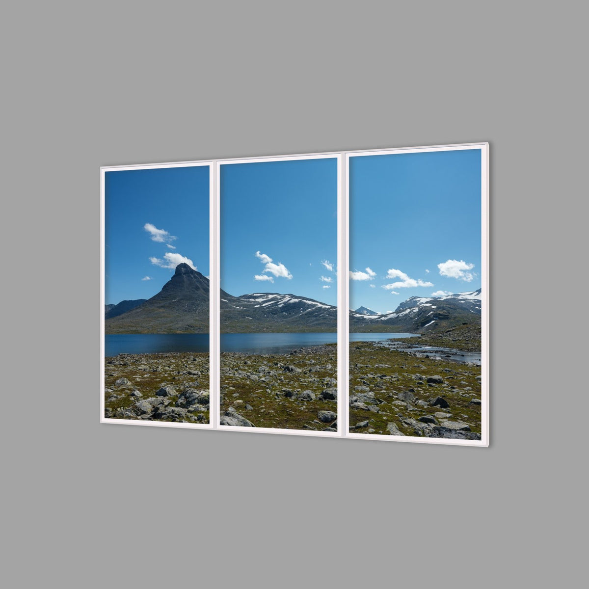 LED-Wandbild Dreiteiler hochkant 180x120 cm – Berge & Fjorde