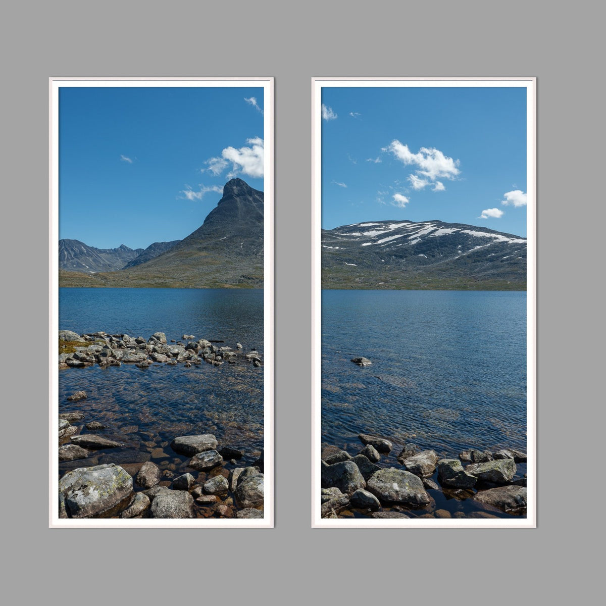 LED-Wandbild Zweiteiler hochkant mit Abstand – Berge & Fjorde