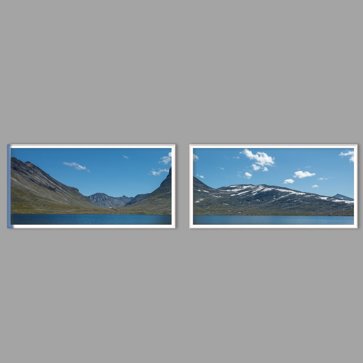 LED-Wandbild Zweiteiler quer mit Abstand – Berge & Fjorde