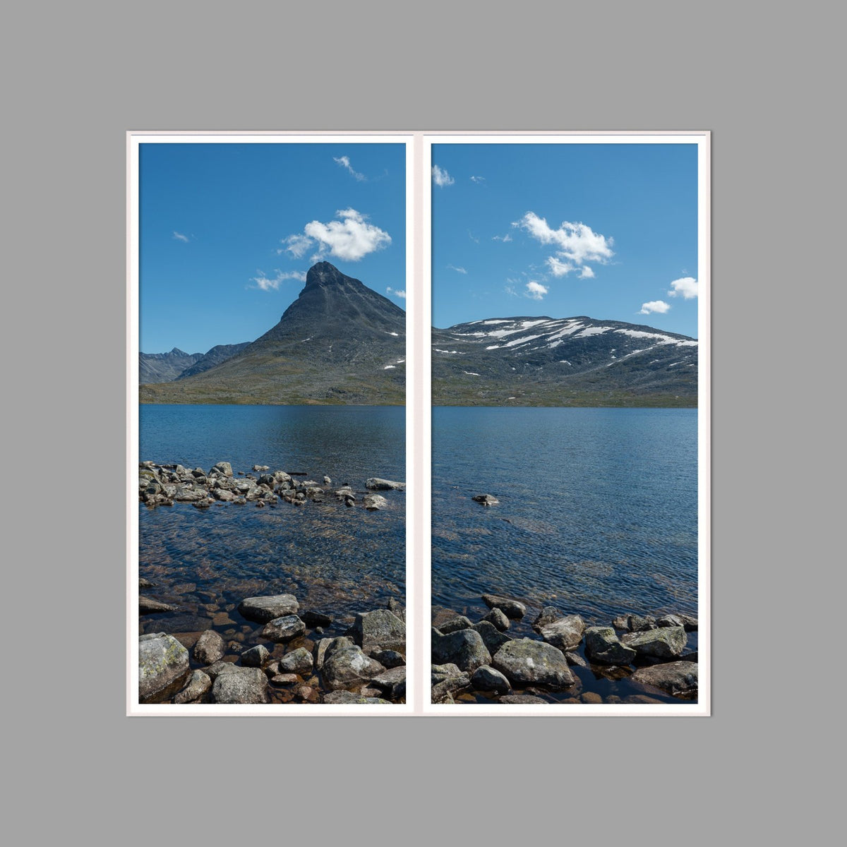 LED-Wandbild Zweiteiler hochkant 120x120 cm – Berge & Fjorde