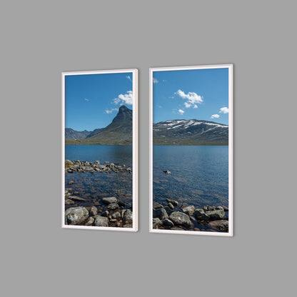 LED-Wandbild Zweiteiler hochkant mit Abstand – Berge & Fjorde