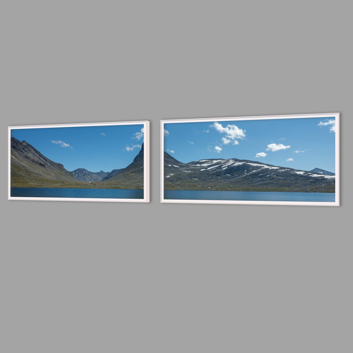 LED-Wandbild Zweiteiler quer mit Abstand – Berge & Fjorde