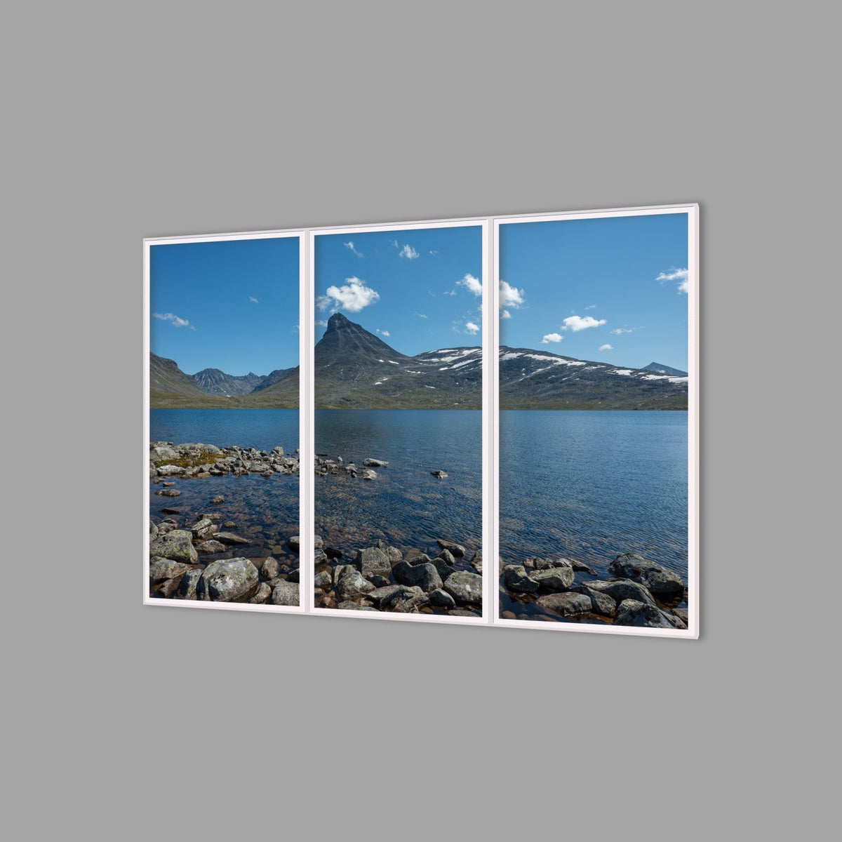 LED-Wandbild Dreiteiler hochkant 180x120 cm – Berge & Fjorde