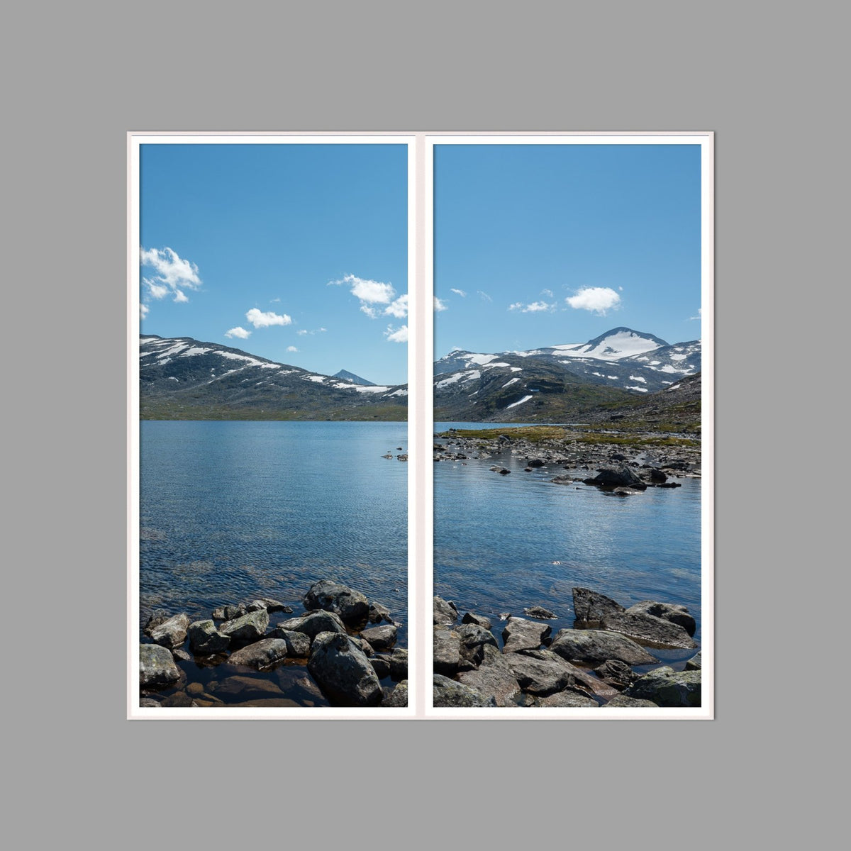LED-Wandbild Zweiteiler hochkant 120x120 cm – Berge & Fjorde