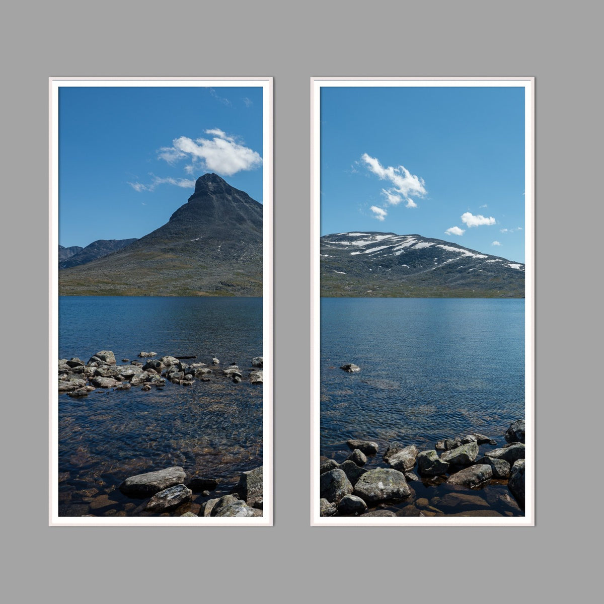 LED-Wandbild Zweiteiler hochkant mit Abstand – Berge & Fjorde
