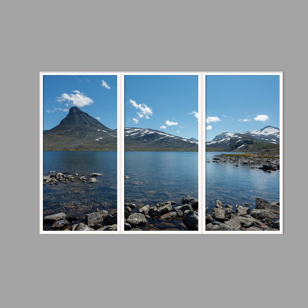 LED-Wandbild Dreiteiler hochkant 180x120 cm – Berge & Fjorde