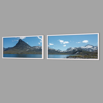 LED-Wandbild Zweiteiler quer mit Abstand – Berge & Fjorde