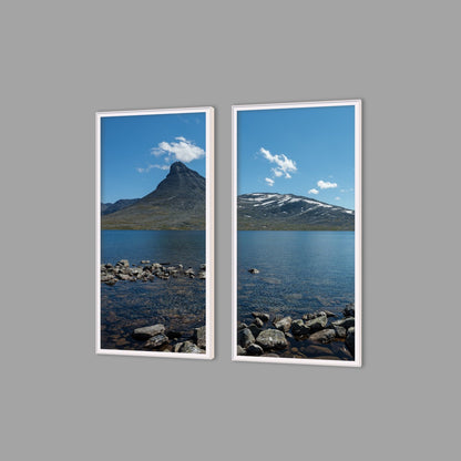 LED-Wandbild Zweiteiler hochkant mit Abstand – Berge & Fjorde