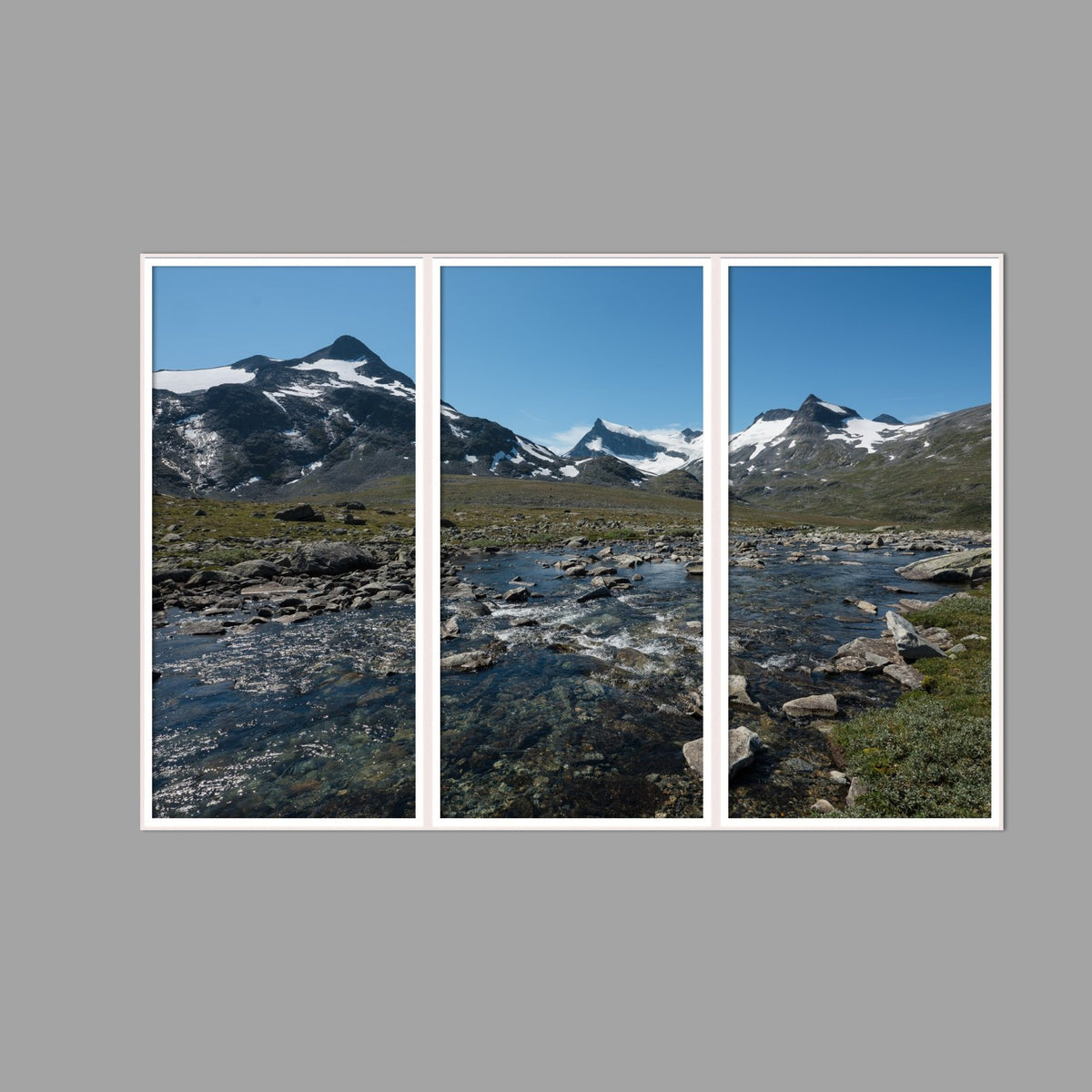 LED-Wandbild Dreiteiler hochkant 180x120 cm – Berge & Fjorde