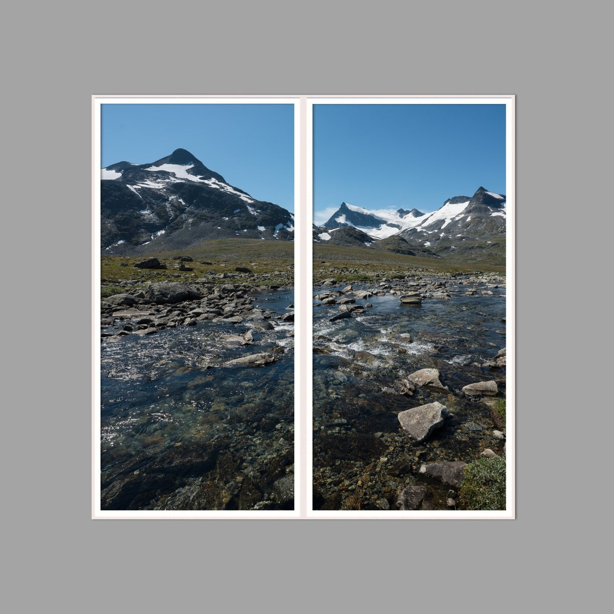 LED-Wandbild Zweiteiler hochkant 120x120 cm – Berge & Fjorde