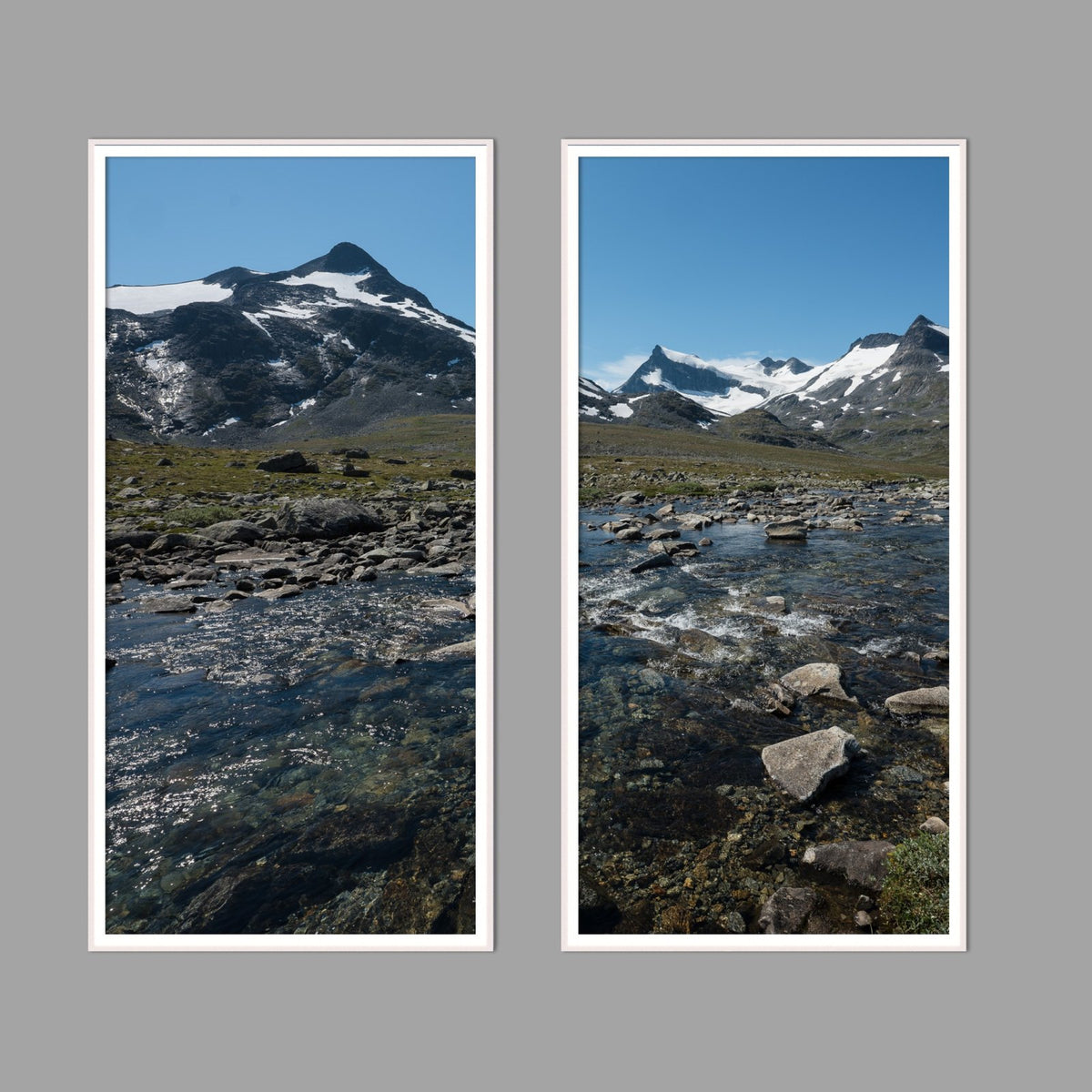 LED-Wandbild Zweiteiler hochkant mit Abstand – Berge & Fjorde