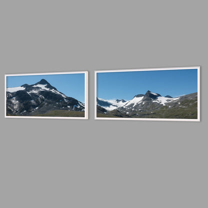 LED-Wandbild Zweiteiler quer mit Abstand – Berge & Fjorde