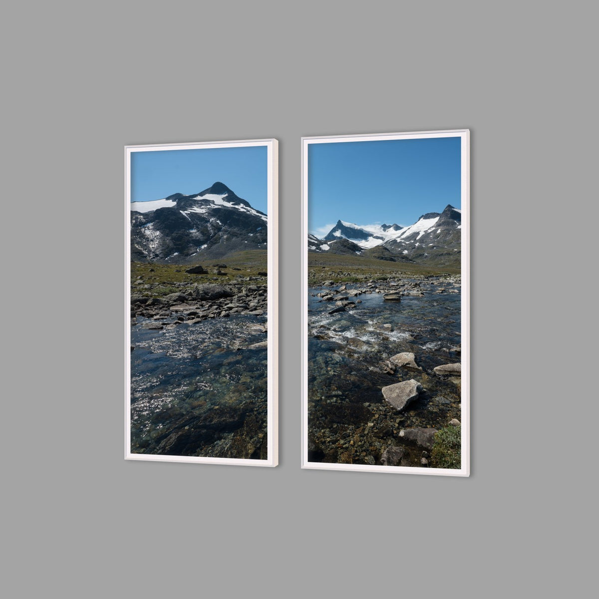 LED-Wandbild Zweiteiler hochkant mit Abstand – Berge & Fjorde