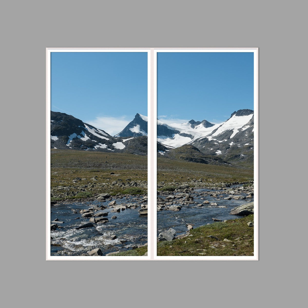 LED-Wandbild Zweiteiler hochkant 120x120 cm – Berge & Fjorde