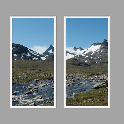 LED-Wandbild Zweiteiler hochkant mit Abstand – Berge & Fjorde