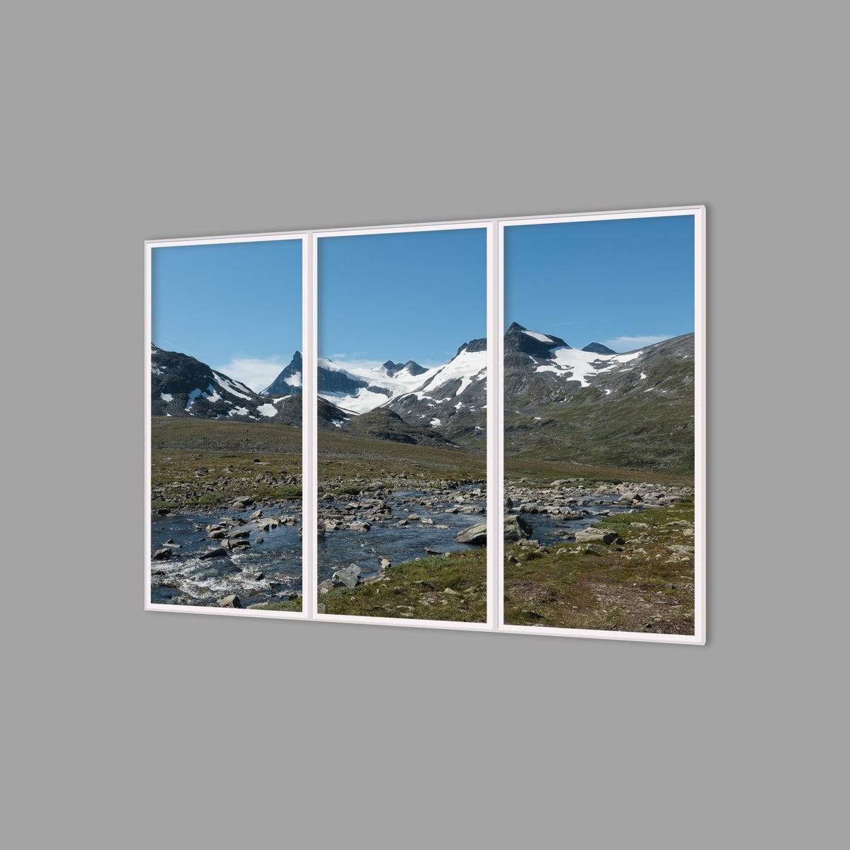 LED-Wandbild Dreiteiler hochkant 180x120 cm – Berge & Fjorde