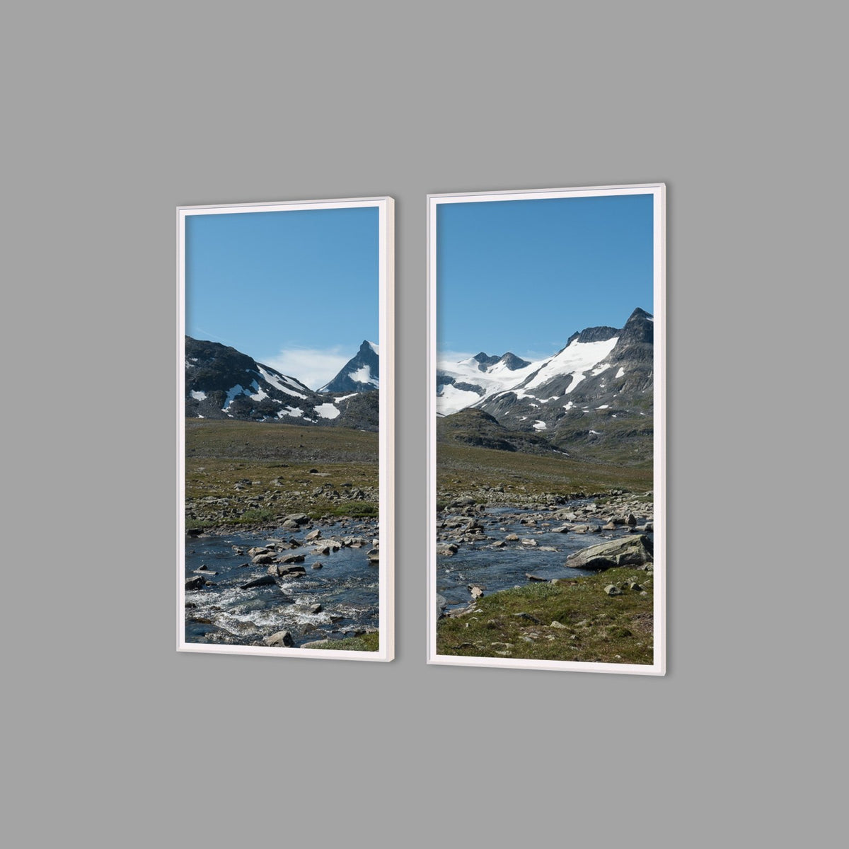 LED-Wandbild Zweiteiler hochkant mit Abstand – Berge & Fjorde