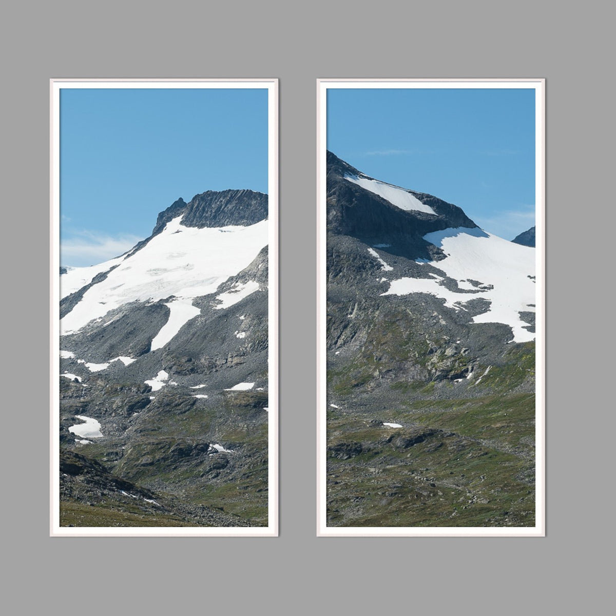 LED-Wandbild Zweiteiler hochkant mit Abstand – Berge & Fjorde